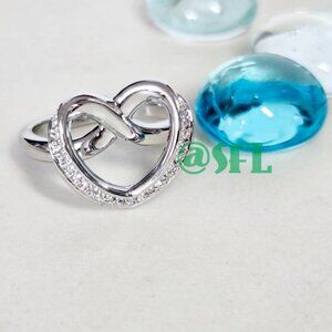 Authentic Swarovski Pretzel Heart Ring Silver Tone Clear Crystals NIB Size 55